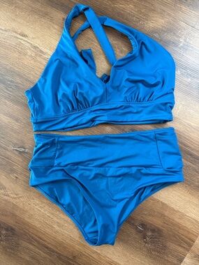 Athleta Medium Blue High-Waist Bikini Set